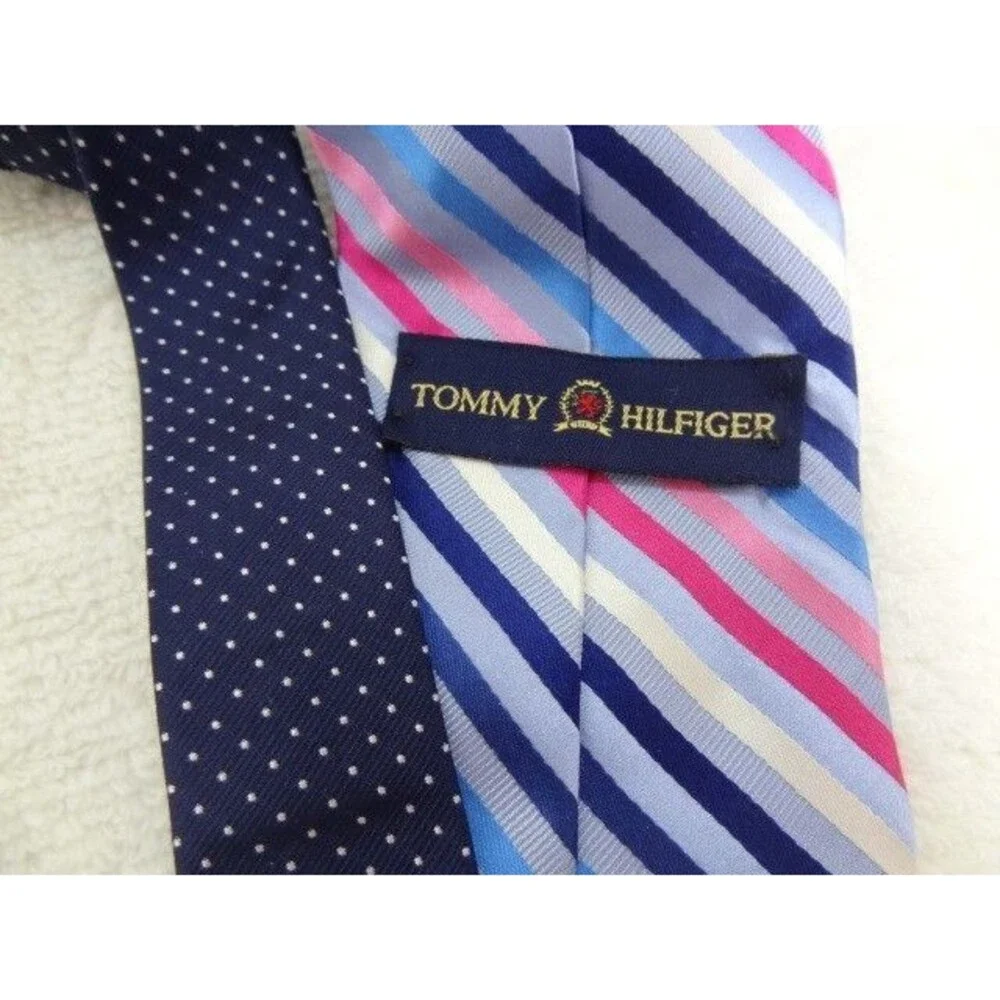 Tommy Hilfiger Necktie USA Made Silk Pink Blue Striped & Preppy Pattern